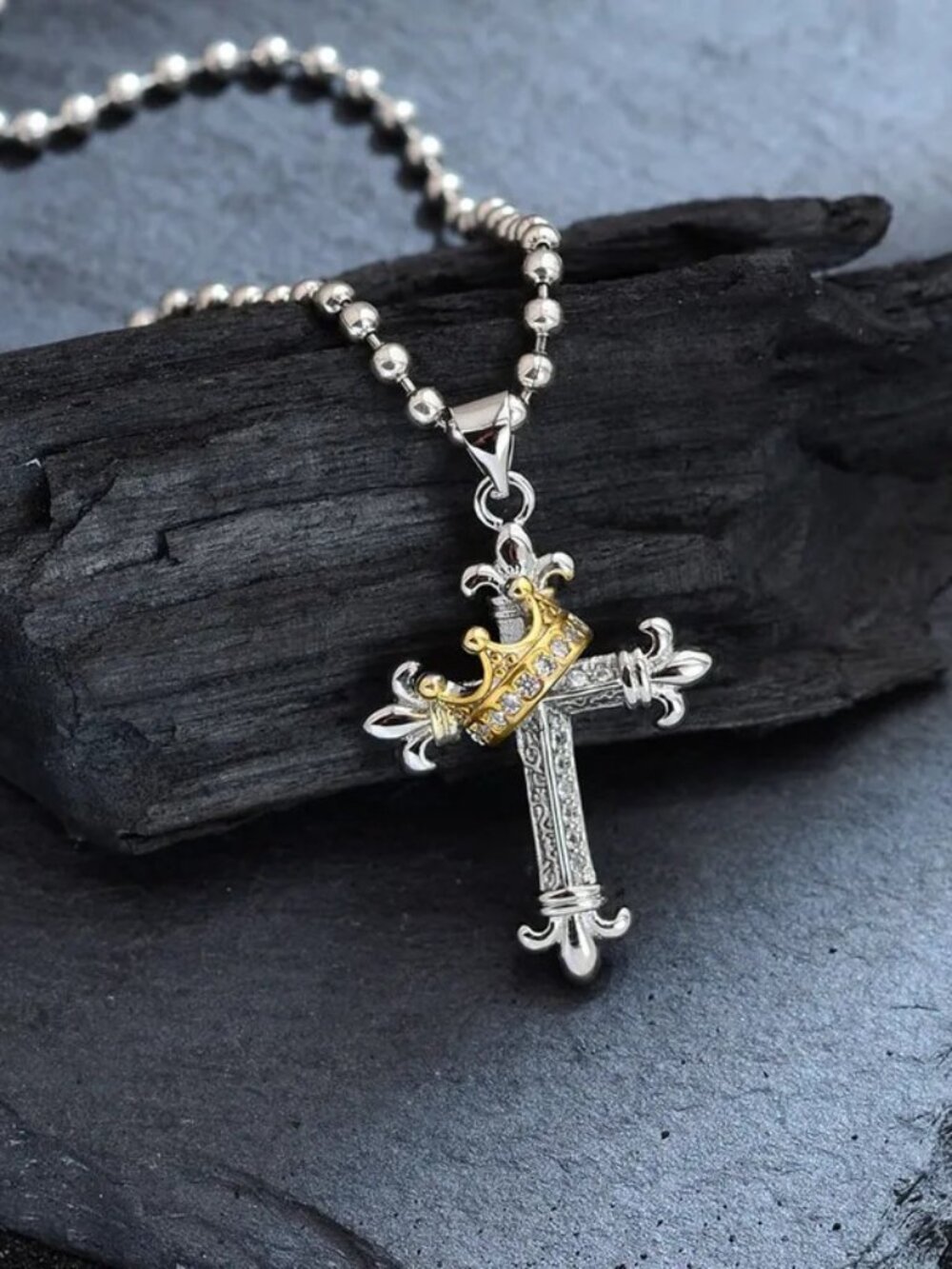 Christian Crowned Cross Pendant Necklace with Chain Gothic Religious Faith Gift